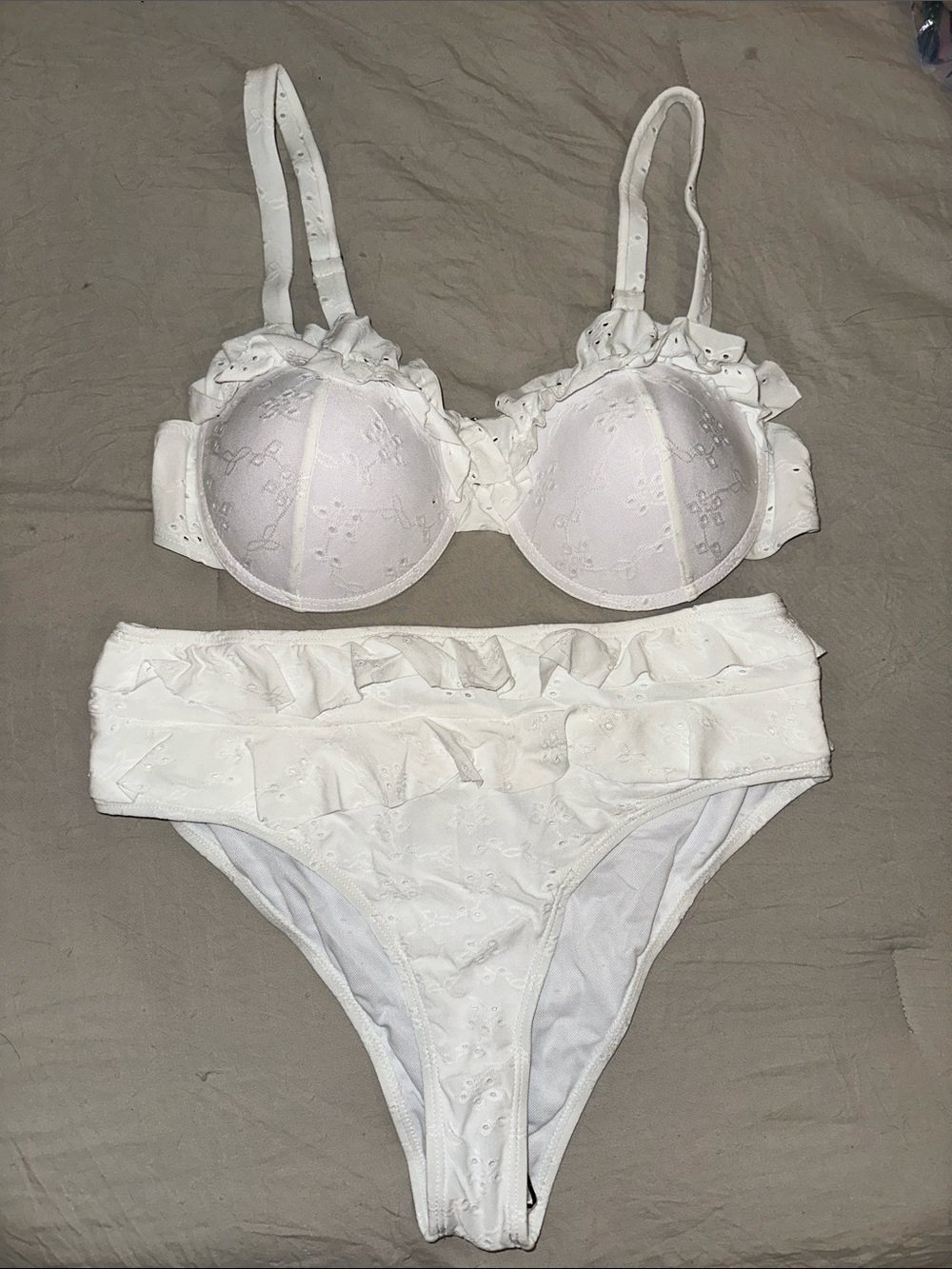 SHEIN White Ruffle Bikini Set